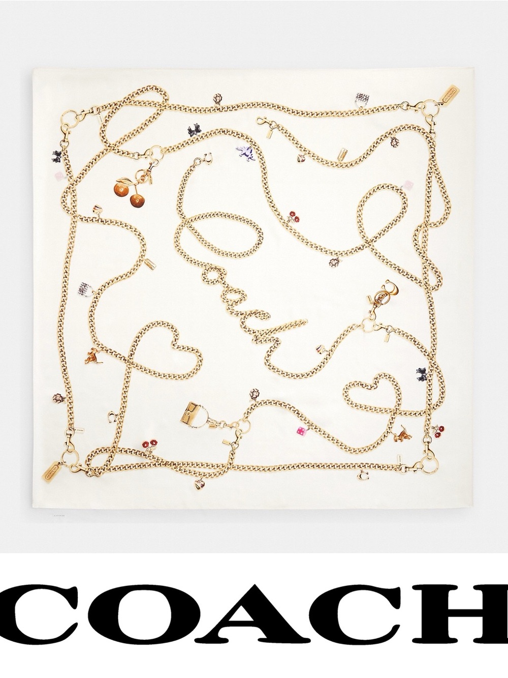 Coach Charm Print Silk Scarf❤️NWT - Picture 2 of 10